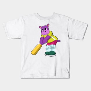 Hippo at Cricket with Cricket bat Kids T-Shirt